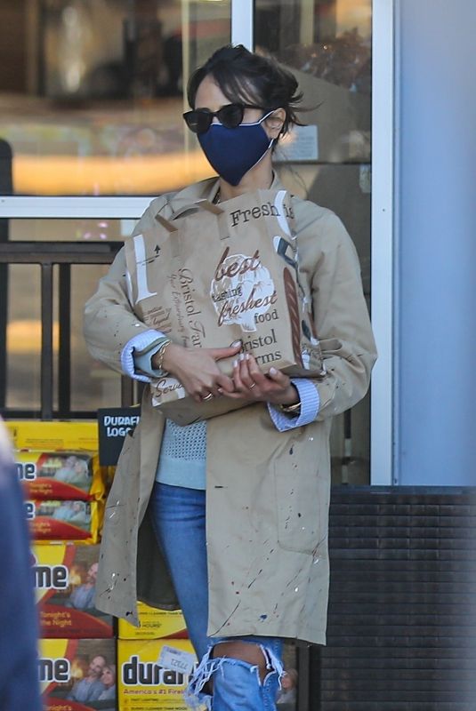 JORDANA BREWSTER in Ripped Denim Out in Brentwood 01/21/2021