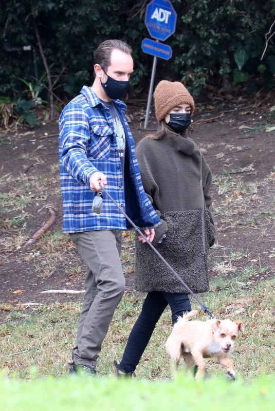 LILY COLLINS and Charlie McDowell Out with Her Dog in Los Angeles 01/23/2021