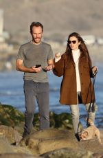 LILY COLLINS and Charlie McDowell Out with Their Dog at a Beach in Santa Barbara 01/10/2021