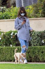 LILY COLLINS in Ripped Denim Out with Her Dog in Los Angeles 01/22/2021
