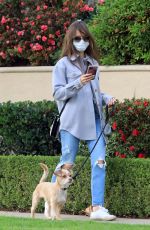 LILY COLLINS in Ripped Denim Out with Her Dog in Los Angeles 01/22/2021