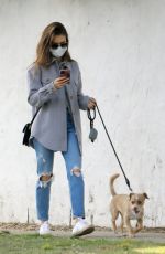 LILY COLLINS in Ripped Denim Out with Her Dog in Los Angeles 01/22/2021