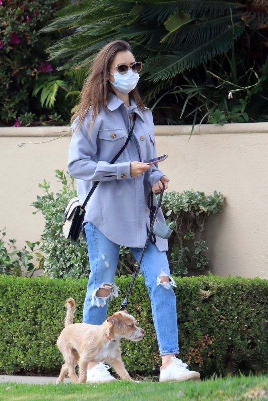 LILY COLLINS in Ripped Denim Out with Her Dog in Los Angeles 01/22/2021
