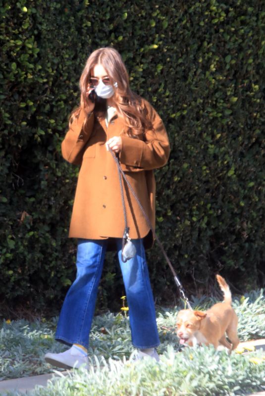 LILY COLLINS Out with Her Dog in Los Angeles 01/13/2021