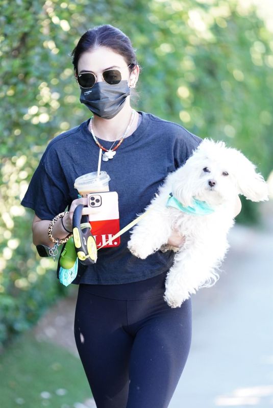 LUCY HALE Out Hiking with Her Dog in Los Angeles 01/18/2021