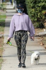 LUCY HALE Out with her Dog Elvis in Studio City 01/03/2021