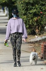 LUCY HALE Out with her Dog Elvis in Studio City 01/03/2021