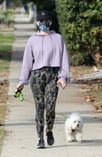 LUCY HALE Out with her Dog Elvis in Studio City 01/03/2021