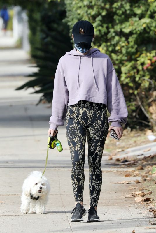 LUCY HALE Out with her Dog Elvis in Studio City 01/03/2021