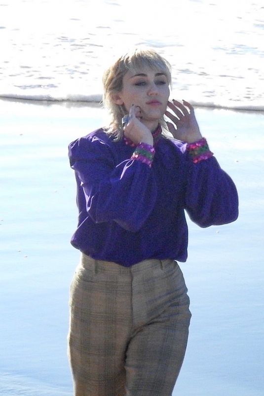 MILEY CYRUS Shooting a New Music Video at a Beach in Malibu 01/18/2021