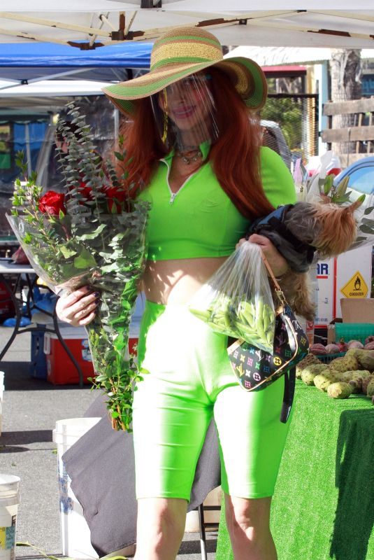 PHOEBE PRICE in a Neon Green Outfit Shopping in Los Angeles 01/17/2021