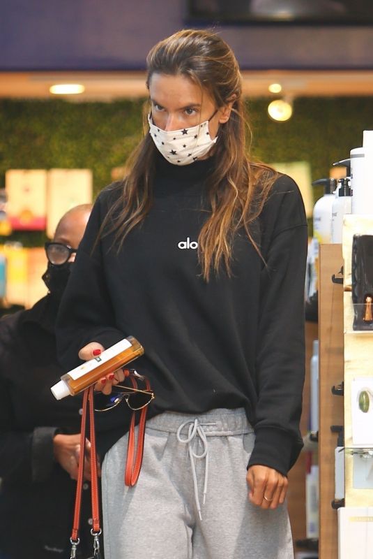ALESSANDRA AMBROSIO Out Shopping at Brentwood Beauty Center and Bristol Farms 02/22/2021