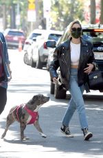 ASHLEY BENSON Out with Her Dog in Los Angeles 02/05/2021
