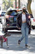 ASHLEY BENSON Out with Her Dog in Los Angeles 02/05/2021