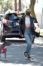 ASHLEY BENSON Out with Her Dog in Los Angeles 02/05/2021