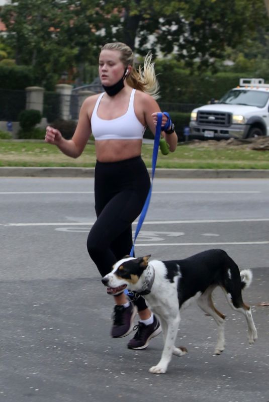 AVA PHILLIPPE Out Jogging with Her Dog in Los Angeles 02/09/2021