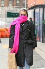 BELLA HADID in a Prada Coat Out for Lunch in New York 02/13/2021