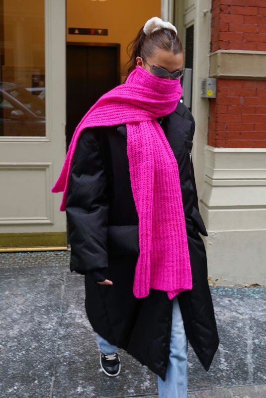 BELLA HADID in a Prada Coat Out for Lunch in New York 02/13/2021