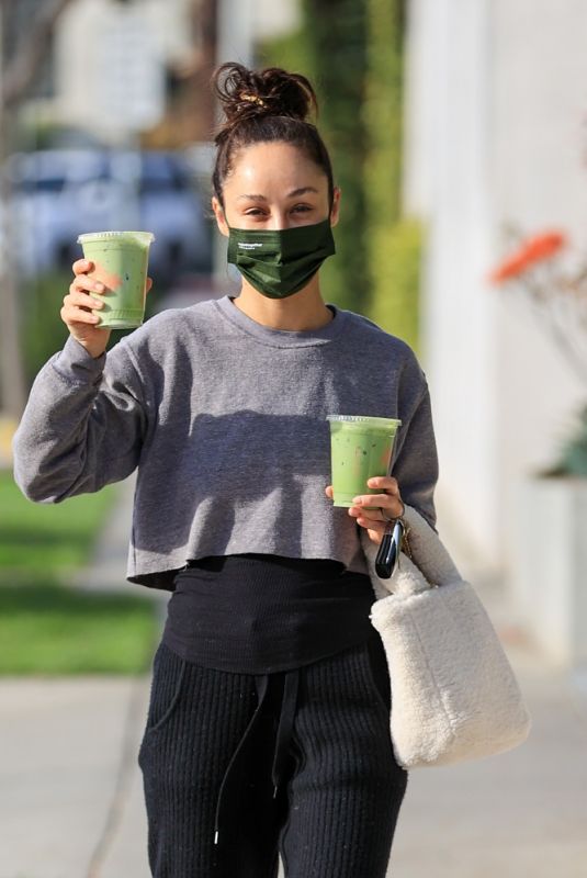 CARA SANTNA Out for Drinks from Cha Cha Matcha in West Hollywood 02/01/2021
