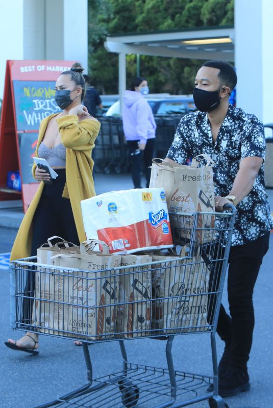 CHRISSY TEIGEN and John Legend Shopping at Bristol Farms in Beverly Hills 02/23/2021
