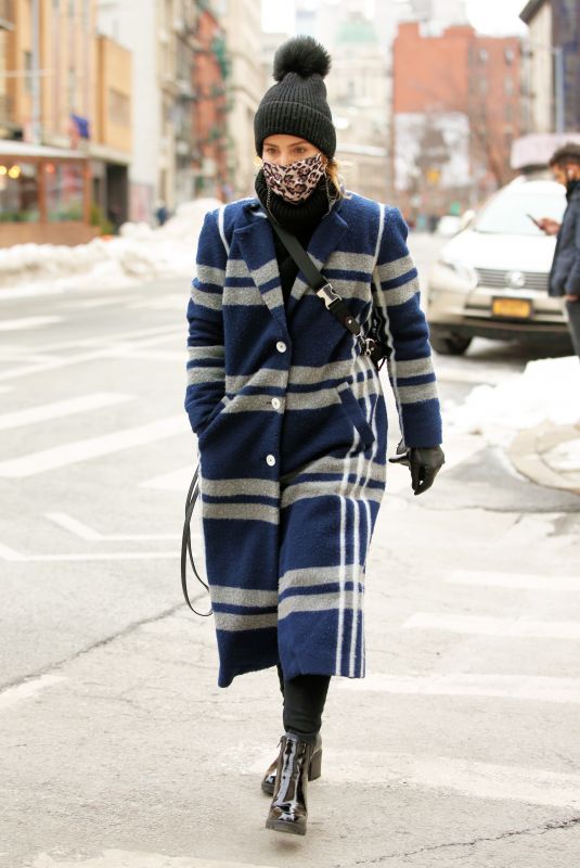 DIANNA AGRON Wearing a Leopard Print Mask Out in New York 02/10/2021