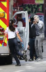 EIZA GONZALEZ and Jake Gyllenhaal on the Set of Ambulance in Los Angeles 02/03/2021