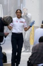 EIZA GONZALEZ on the Set of Ambulance in Los Angeles 02/03/2021