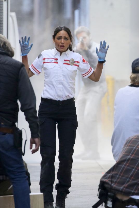 EIZA GONZALEZ on the Set of Ambulance in Los Angeles 02/03/2021