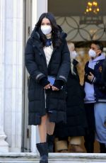EMILY ALYN LIND, JORDAN ALEXANDER, ZION MORENO and SAVANNAH LEE SMITH on the Set of Gossip Girl in New York 02/25/2021