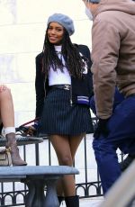 EMILY ALYN LIND, JORDAN ALEXANDER, ZION MORENO and SAVANNAH LEE SMITH on the Set of Gossip Girl in New York 02/25/2021