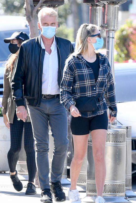 EMMA KROKDAL and Dolph Lundgren at Sunset Plaza in Los Angeles 02/25/2021