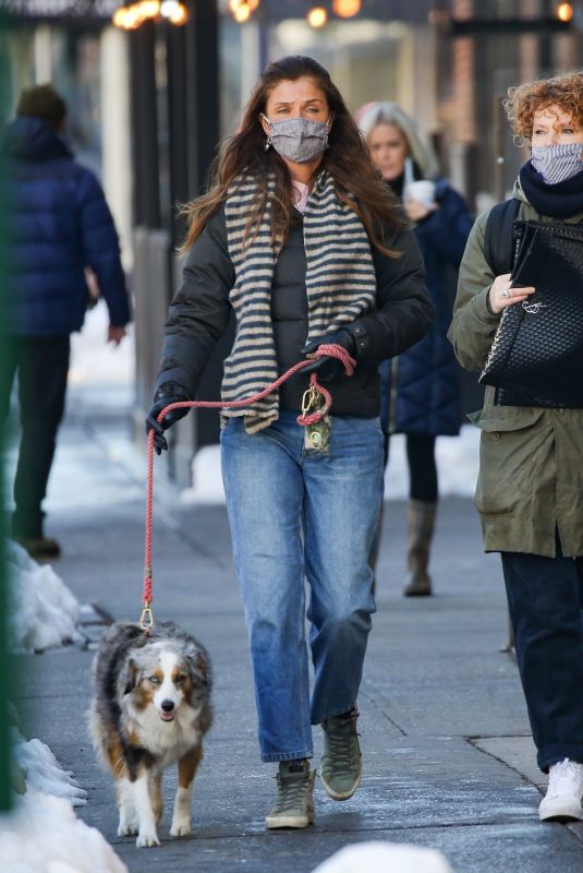 HELENA CHRISTENSEN Out with Her Dog in New York 02/04/2020