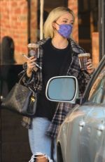 HOLLY MADISON in Ripped Denim at Starbucks in Los Angeles 02/04/2021