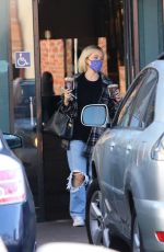 HOLLY MADISON in Ripped Denim at Starbucks in Los Angeles 02/04/2021