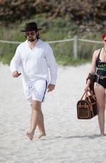 HUNTER in Swimsuit and Denny Strickland on the Beach in Miami 02/02/201
