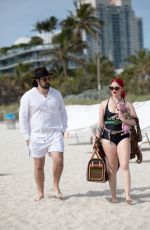HUNTER in Swimsuit and Denny Strickland on the Beach in Miami 02/02/201