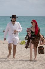 HUNTER in Swimsuit and Denny Strickland on the Beach in Miami 02/02/201