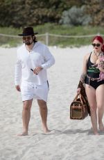 HUNTER in Swimsuit and Denny Strickland on the Beach in Miami 02/02/201