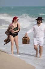 HUNTER in Swimsuit and Denny Strickland on the Beach in Miami 02/02/201