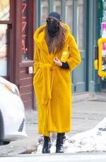 IRINA SHAYK in a Long Yellow Coat Out in New York 02/12/2021