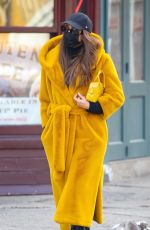 IRINA SHAYK in a Long Yellow Coat Out in New York 02/12/2021