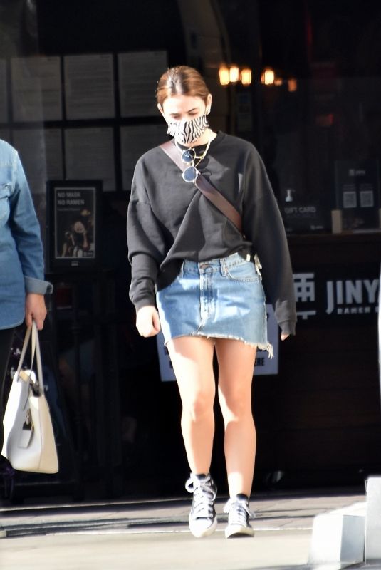 LUCY HALE in Denim Skirt Out Shopping in Studio City 02/05/2021
