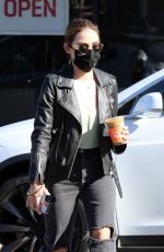 LUCY HALE in Ripped Denim Out for Coffee in Los Angeles 02/26/2021