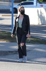 LUCY HALE in Ripped Denim Out for Coffee in Los Angeles 02/26/2021