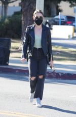 LUCY HALE in Ripped Denim Out for Coffee in Los Angeles 02/26/2021