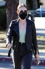 LUCY HALE in Ripped Denim Out for Coffee in Los Angeles 02/26/2021