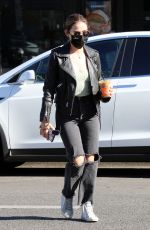 LUCY HALE in Ripped Denim Out for Coffee in Los Angeles 02/26/2021