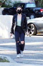 LUCY HALE in Ripped Denim Out for Coffee in Los Angeles 02/26/2021