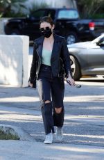 LUCY HALE in Ripped Denim Out for Coffee in Los Angeles 02/26/2021