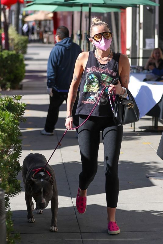 MILEY CYRUIS Out with her Dog in Beverly Hills 02/22/2021